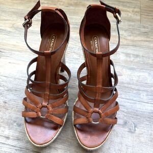 COACH Corina Leather Espadrille Wedge Sandals Chestnut Size 8.5 Vintage Y2K